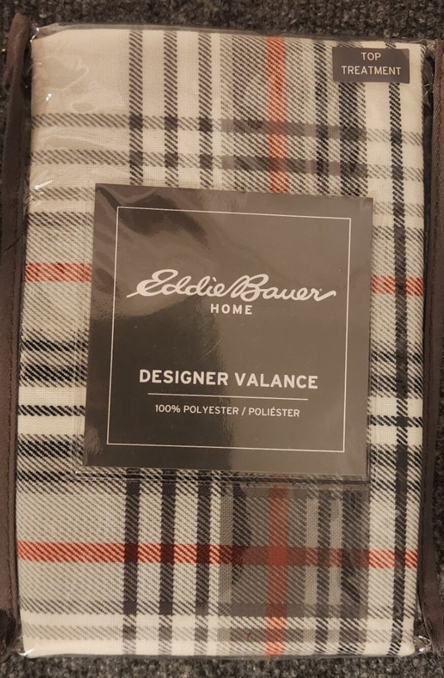 Eddie Bauer Designer Valance Window Treatment Plaid 50 x 20 100% Polyester NIP